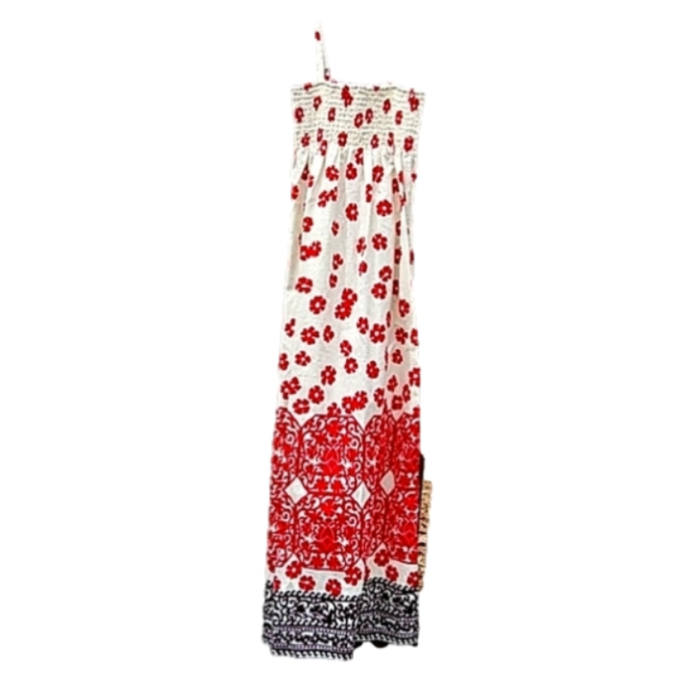 Roxy Sundress sz L adjustable straps,elastic top, Maxi, red/white with black